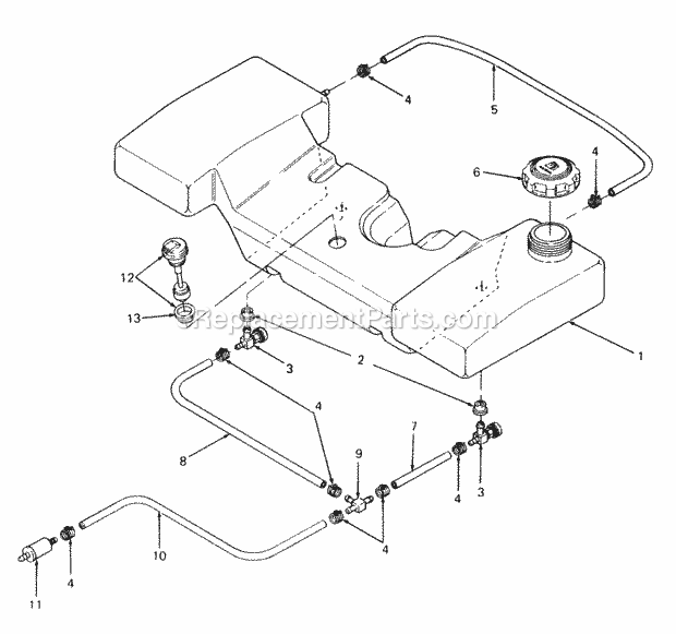 Fuel Tank Diagram and Parts List for 2084 836000-864500, 143-733-100, 144-733-100 Cub Cadet Lawn Tractor